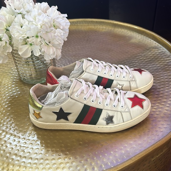 Gucci Ace Star Embroidered Leather Sneaker - Picture 6 of 9